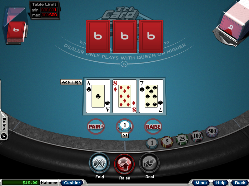 Bodog Casino Tri-card Poker